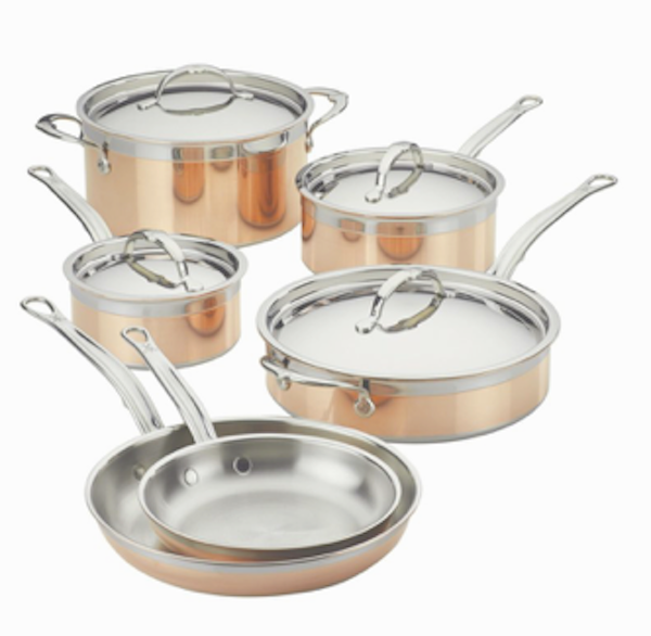 A 10-piece copper and steel cookware set from Awesome Mothers Day Gifts