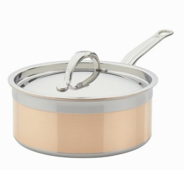 A copper and steel lidded saucepan from Awesome Mothers Day Gifts