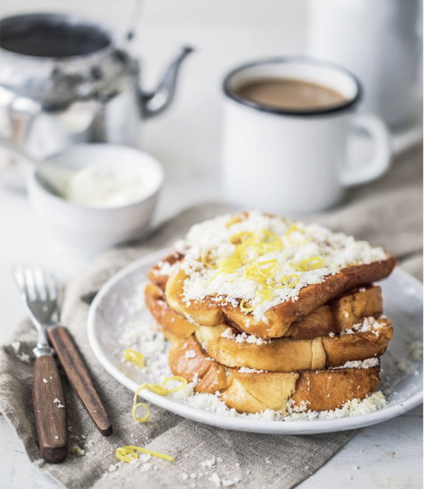 A stack of lemon sugar covered French Toast from Taste the Wild