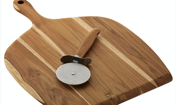 A wood pizza peel and cutter from Father's Day Gifts for Dads Who Cook