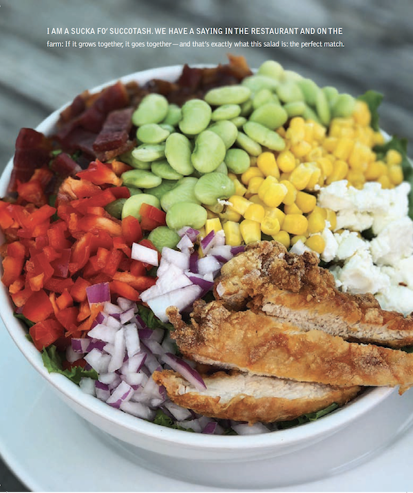 A platter of seasonal beans and vegetables with slices of chicken from My Pinewood Kitchen