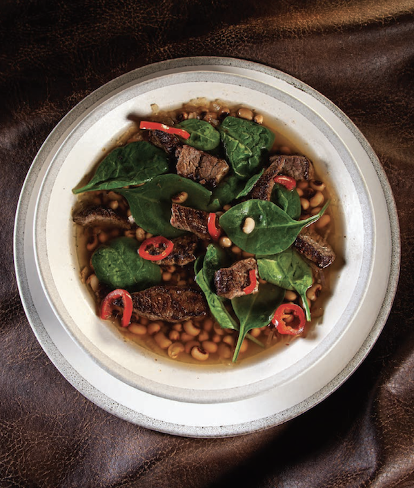 A bowl of soup with beef and spinach from My Pinewood Kitchen