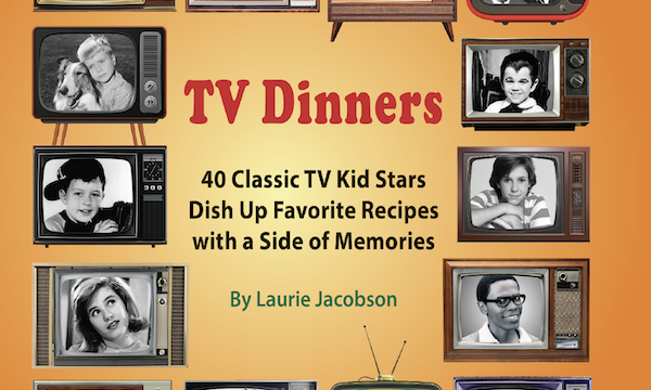 A gold colored book cover with blank and white photos TV Dinners