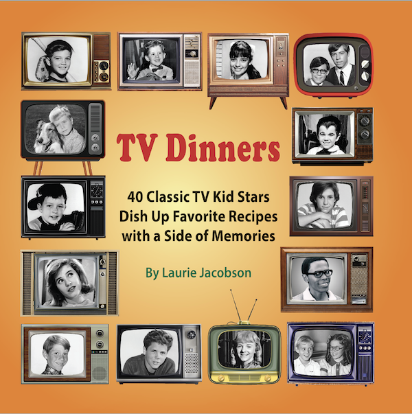 A gold colored book cover with blank and white photos TV Dinners