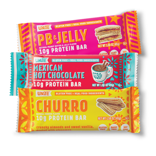 Three colorfully wrapped protein bars from Awesome New Products