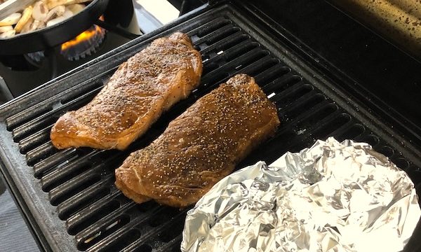 An entire meal being cooked on a grill from Grillin' and Chillin' in North Myrtle Beach