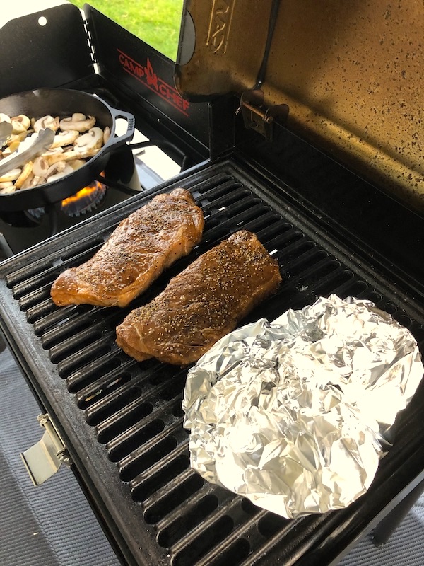 An entire meal being cooked on a grill from Grillin' and Chillin' in North Myrtle Beach