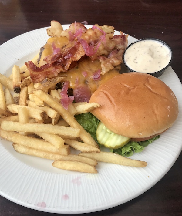 A bacon cheeseburger with fries in Chesapeake Virginia