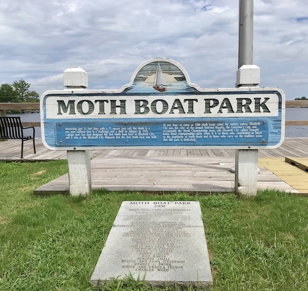 Moth Boat Park sign near Hoppin' Johnz in Elizabeth City NC