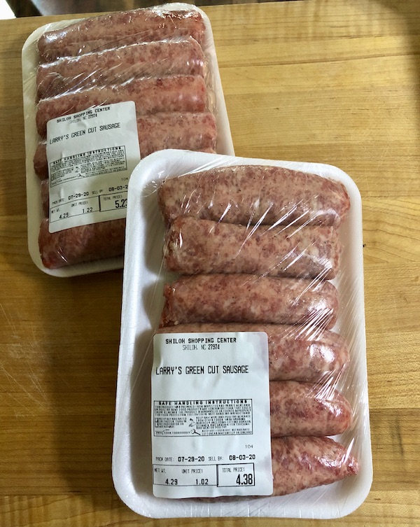Two packages of sausages at North River Campground NC