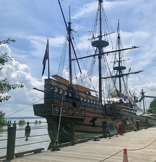 A tall ship from 1607 at the dock in Williamsburg Virginia