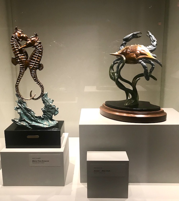 Bronze seahorse and crab sculptures in Williamsburg Virginia
