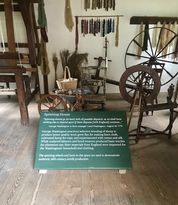 A loom and spinning wheel at George Washington's Mount Vernon