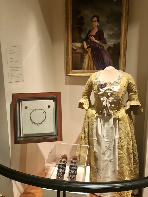 A wedding dress, shoes and jewelry from the 1700s at George Washington's Mount Vernon