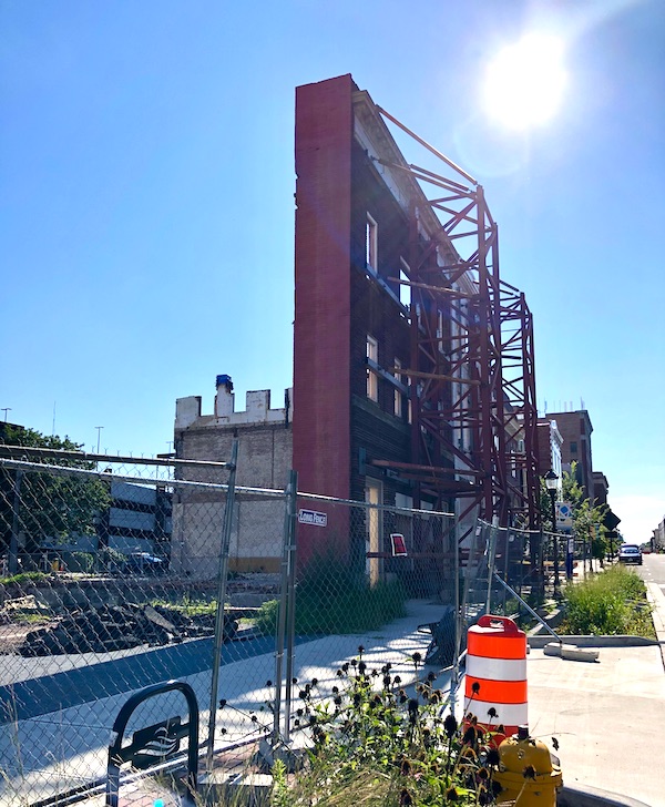 The facade of a building to be used in new construction near Lake Somerset Campground