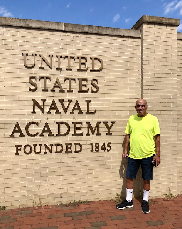 A tan wall near the entrance to the US Naval Academy at Annapolis in Washington DC and Annapolis Maryland