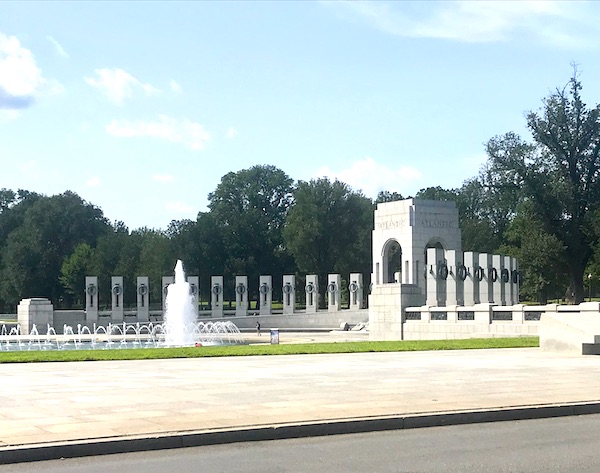 Free standing columns and fountain are part of the WW II memorial in Washington DC and Annapolis Maryland