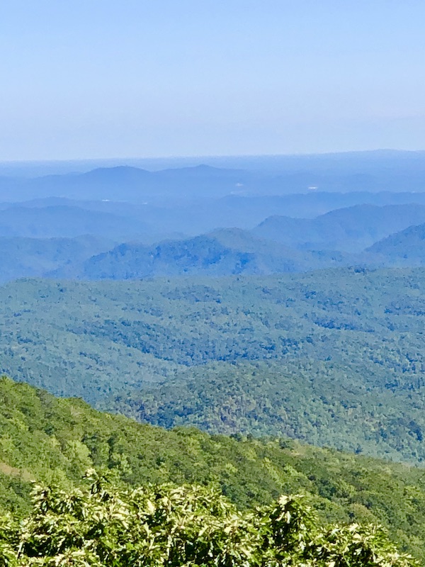 Layers of mountains covered with trees along the Blue Ridge Parkway NC