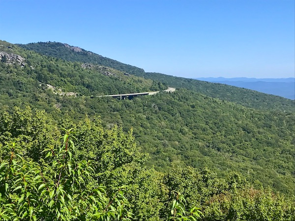 A curvy road through the mountains along the Blue Ridge Parkway NC