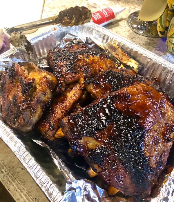 A foil pan filled with meaty ribs at Delaware Seashore State Park