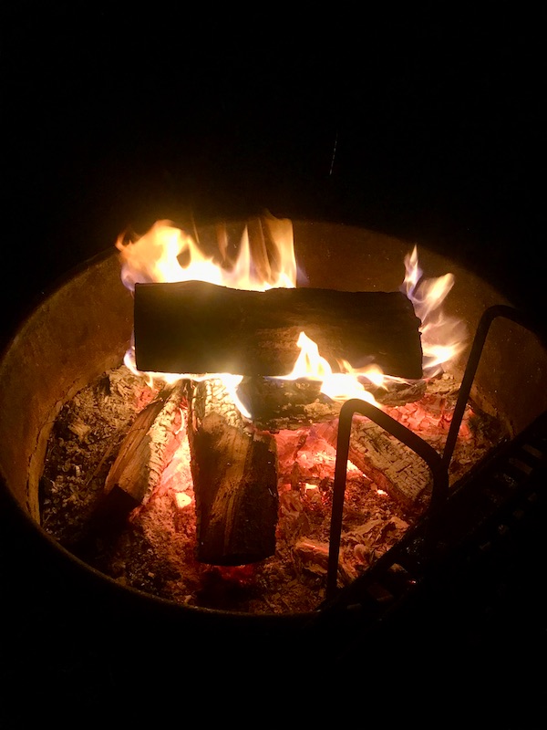 A bonfire at night at Kiptopeke State Park in Virginia