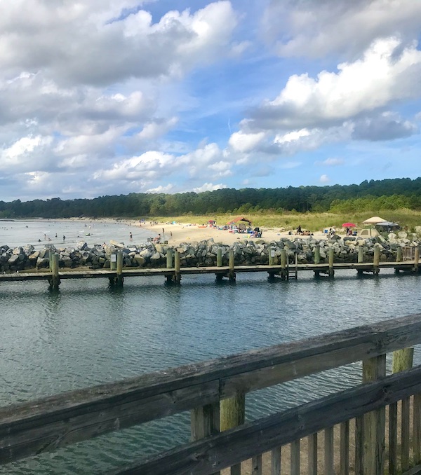 A beach protected by a rock jetty at Kiptopeke State Park in Virginia