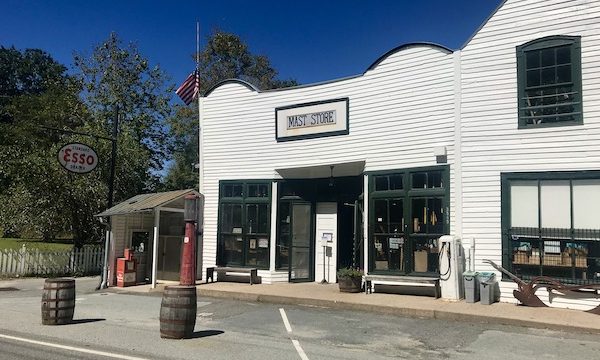 An old gas station sign and pump at Mast General Store