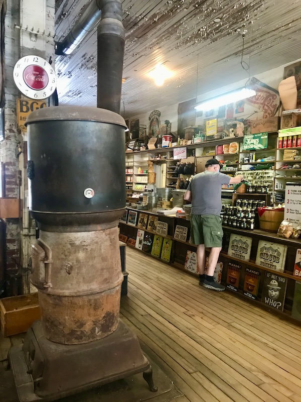 An old pot belly stove in a general store at Mast General Store