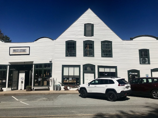 Mast General Store is a white clapboard building with a peaked roof.