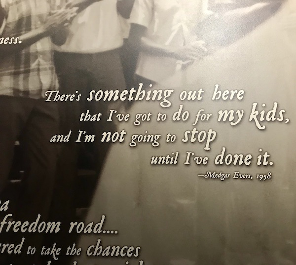 A quote on a mural at the Mississippi Civil Rights Museum