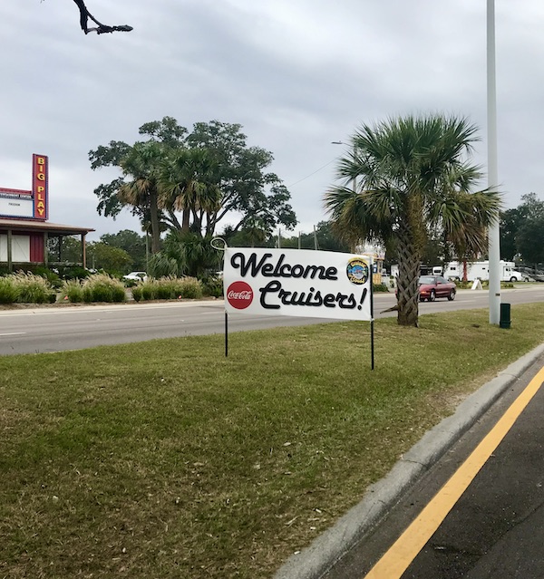 A sign on a road median welcoming cruisers along our route from NOLA to Biloxi