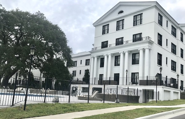 A white hotel and pool along our drive from NOLA to Biloxi