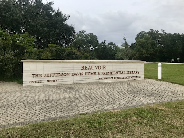 A wall designating the Jefferson Davis home and Presidential Library along our drive from NOLA to Biloxi
