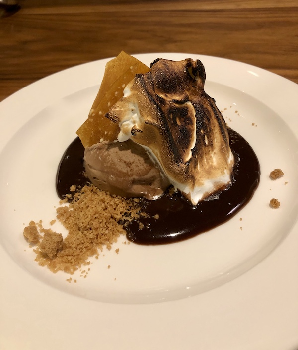 A chocolate dessert with toasted marshmallow at Sue Zemanick's Zasu