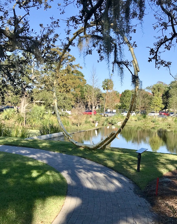 A tubular circle sculpture at the Bestoff Sculpture Garden