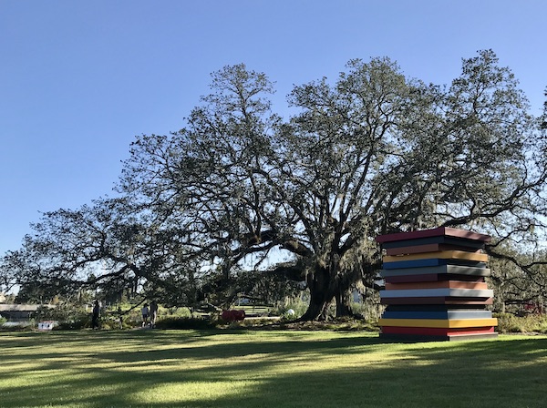 Multicolored frames stacked on top of each other at the Bestoff Sculpture Garden