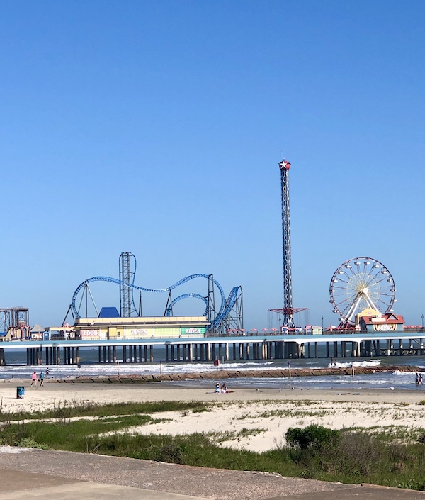 The beach and an amusement park on Galveston Island Texas