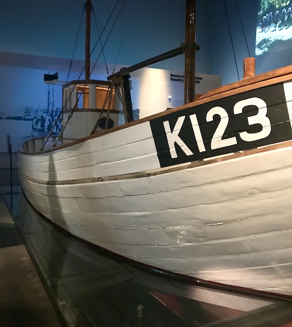 A wooden Danish rescue boat at the Holocaust Museum Houston