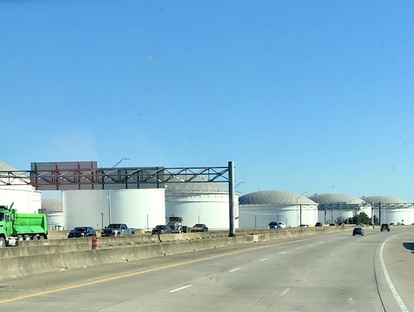 Large white round oil refineries in Texas at Last!