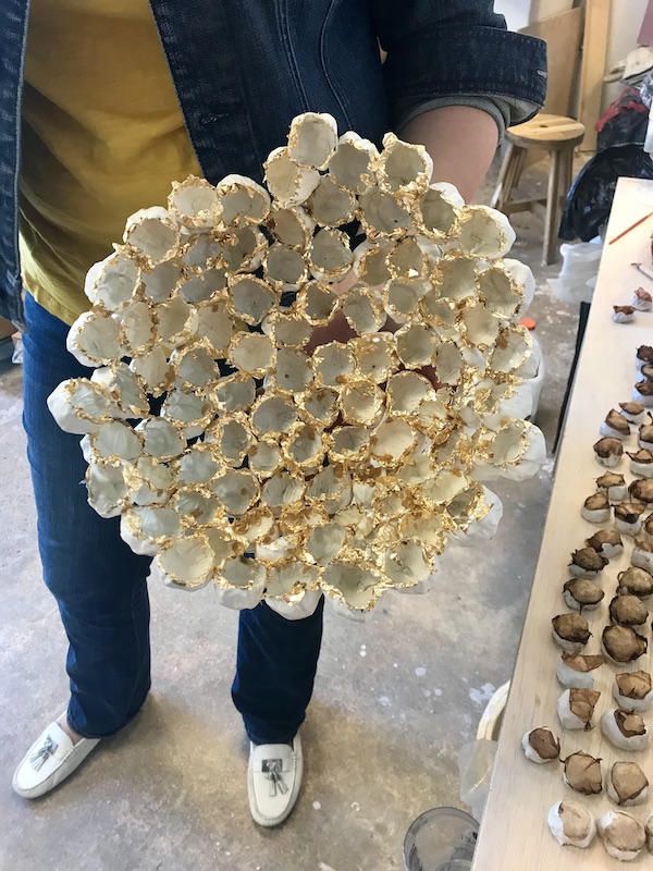 A white bowl made by an artist at The Houston Center for Contemporary Craft