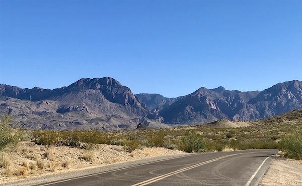 Dark gray mountains and clear blue sky at Big Bend National Park Texas