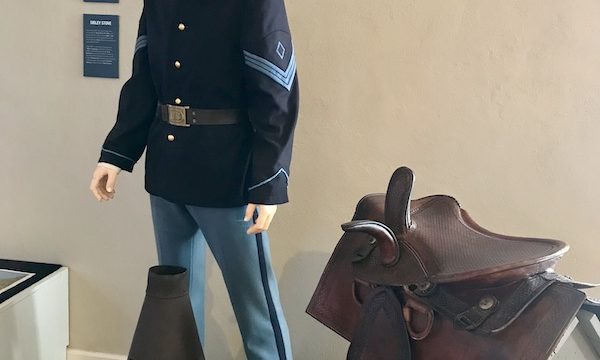 A Fort Stockton Texas soldier mannequin with his saddle and weapon.