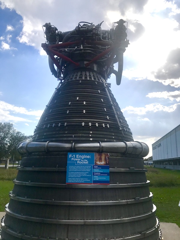 A large rocket engine at the NASA Space Center Houston