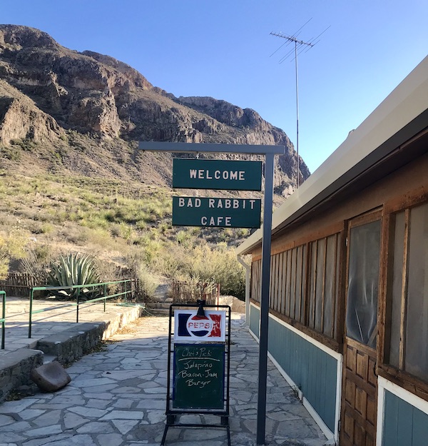 A sign for the Bad Rabbit Café at Terlingua Ranch Texas
