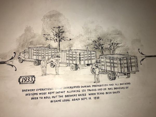 A drawing of trucks transporting beer.