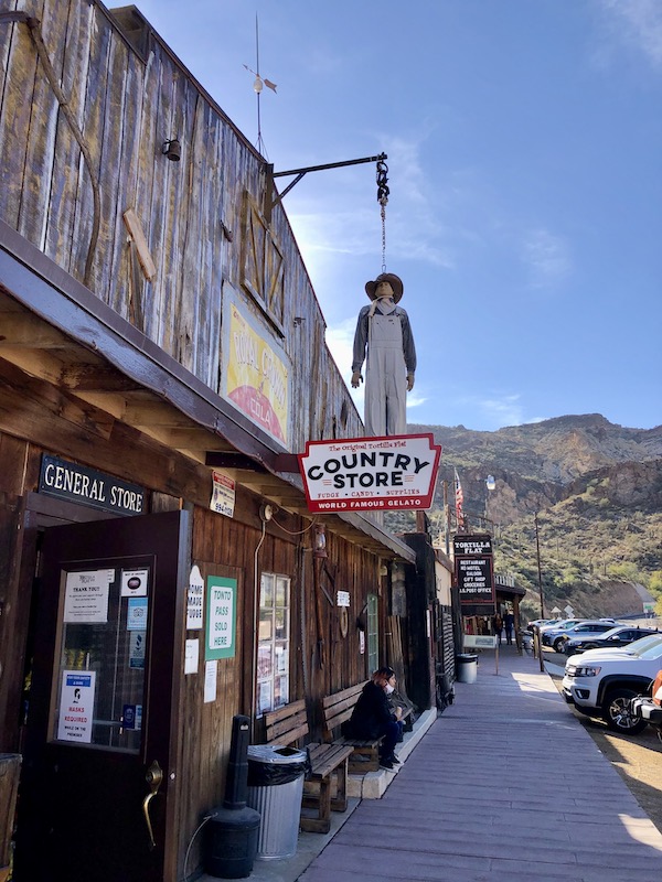 An old west street with general and country stores etc. along the Apache Trail Arizona