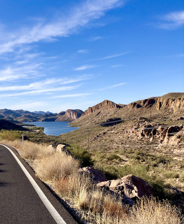 Desert and mountains with a lake along the Apache Trail Arizona