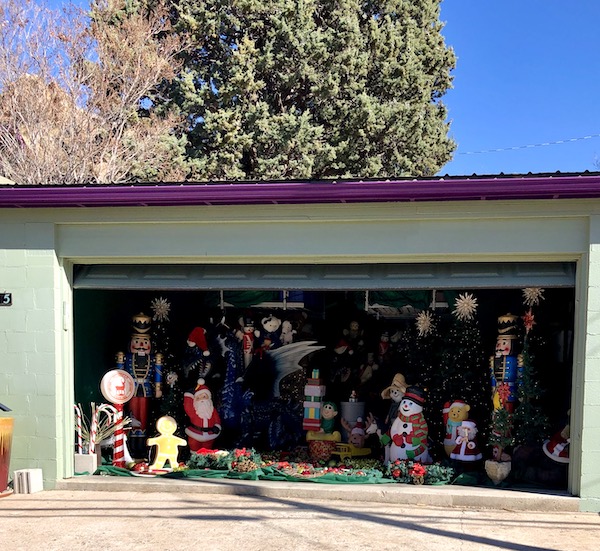 A garage with Christmas decorations in Bisbee Tombstone and Boot Hill in Arizona