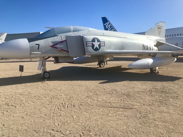 A gray military F-4 jet at the Pima Air and Space Museum