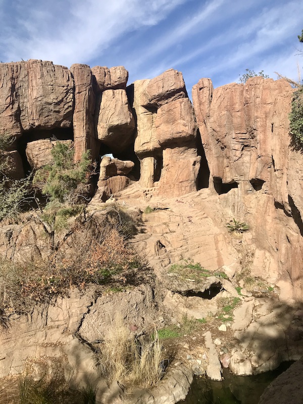 A wall of rocks in the Bobcat habitat at the Sonoran Desert Museum